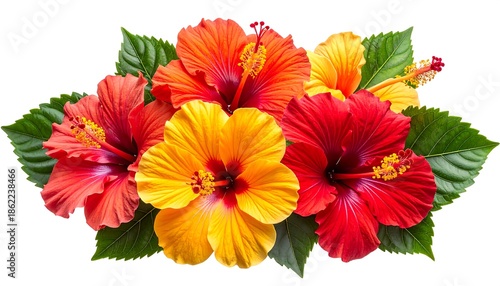 Vibrant Hibiscus Flowers - A Tropical Floral Arrangement.