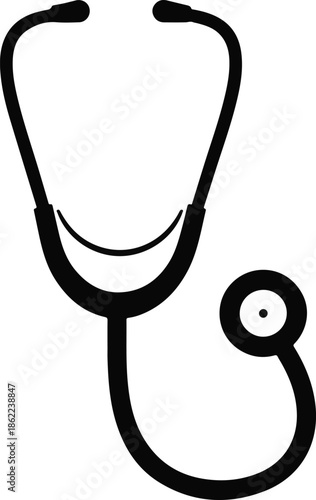 Black Silhouette of a Stethoscope with a Single Diaphragm on White Background medical healthcare