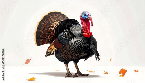 Majestic Turkey Displaying Feathers in Autumn Setting.