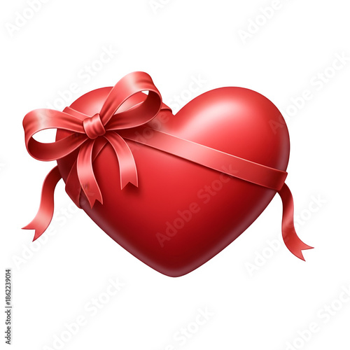 A red heart with a ribbon tied around it