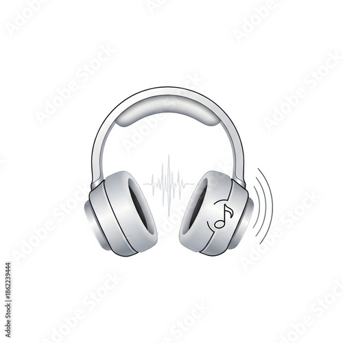 Wireless headphones with sound waves on black background