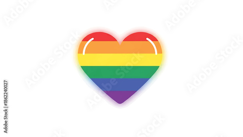 A heart-shaped graphic with the colors of the rainbow, symbolizing diversity and inclusion, with a white glow around it