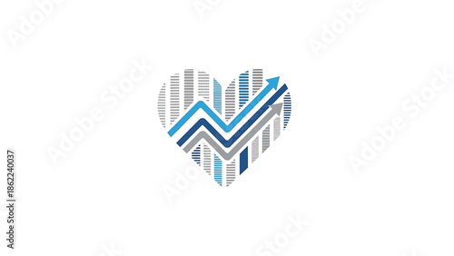 A heart-shaped logo comprised of vertical lines filled with ascending arrows that point upwards, suggesting growth and progress
