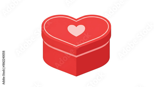 A heart-shaped red box with a smaller white heart on its top. It's a three-dimensional rendering against a white background. It's a symbol of love and affection
