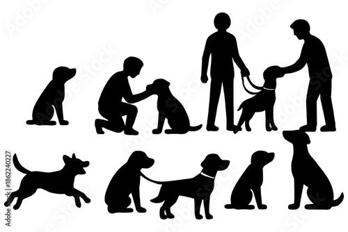 silhouettes of Dog Training,
Dog Training Silhouette Vector – Obedience, Leash & Sitting Commands