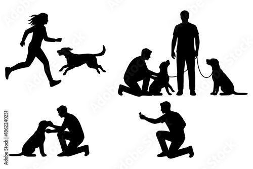 silhouettes of Dog Obedience,
Dog Obedience Silhouette Illustration – Walking, Sitting, Leash Practice