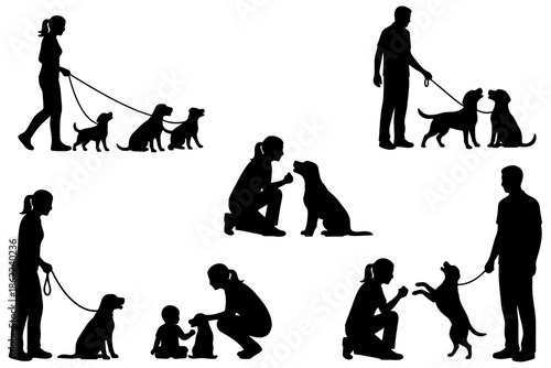 silhouettes of Dog Obedience Training,
Dog Obedience Training Silhouettes – Human & Pet Interaction Vector