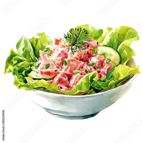 Tuna Salad in watercolor painting style, vector illustration on white background.