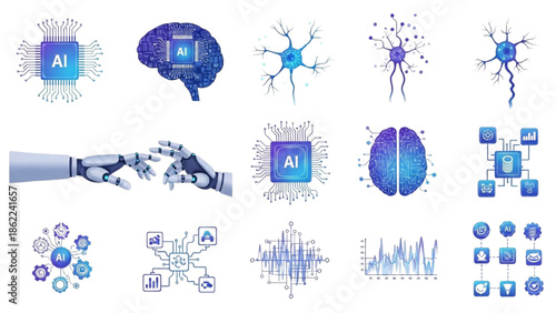 Futuristic Digital Intelligence Concepts AI Brains, Neural Networks, and Robotic Interaction