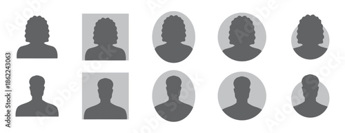 woman and man silhouette avatars or profile gray icon. male and female portraits, anonymous people icons different styles, oval, square, circle shape