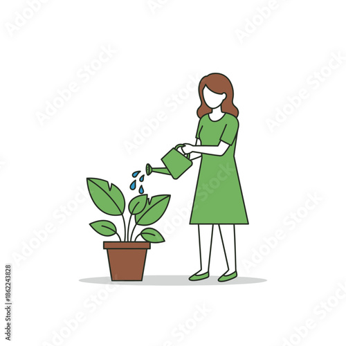 Woman Watering Houseplant