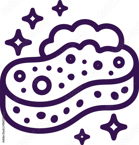 Foamy Cleaning Sponge Vector with Sparkles and Porous Texture for Hygiene, Sanitation, and Housekeeping-Themed Graphic Design.