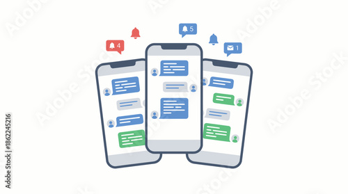 Vector icons Modern Smartphones Displaying Chat Messages and Notifications. Vector Illustration. EPS Editable