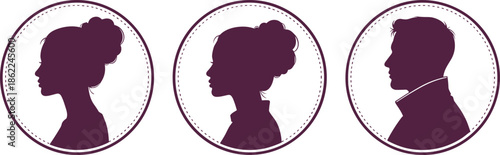 Three Silhouettes of People with Bun Hairstyles in Circles profile