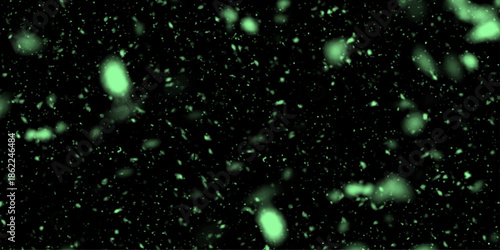 Abstract Green Splashes on Black Background. Black calligraphy ink splats. Exclusive transparent PNG overlay with green bokeh effects. Perfect for your creative photo designs!