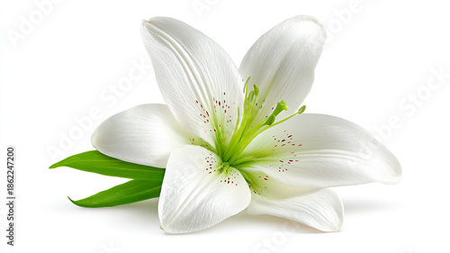 A white lily on a white or gray background. The symbol of the Virgin Mary.