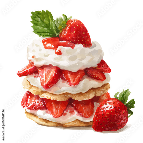 Valokuva Watercolor-style vector illustration of Strawberry Shortcake, isolated on a clean white background