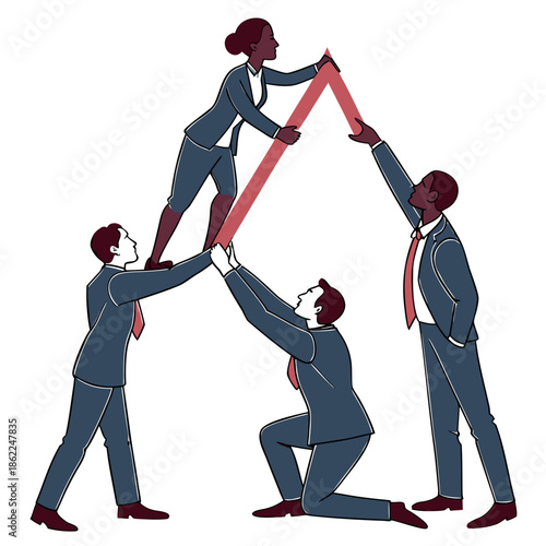 Diverse business team collaboratively building a triangular structure with hands symbolizing support unity and achieving common goals together successfully