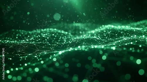 Wallpaper Mural Abstract green network with glowing dots and lines forming a digital landscape. Torontodigital.ca