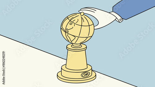 Flat vector illustration of a generic gleaming sports trophy with etched details, symbolizing achievement and victory.