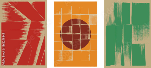 Adobe Illustrator Artwork Three abstract rectangular panels with bold colors on transparent background

