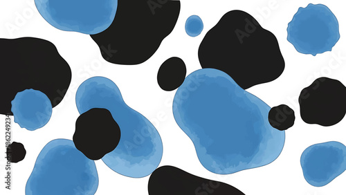 A pattern of blue and black abstract shapes against a clean white backdrop, creating a visually interesting and dynamic composition