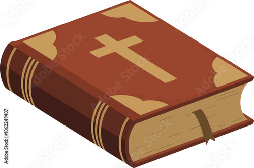 Symbolic illustration of an antique religious book, featuring a distinguished cross emblem and ornate details, representing spirituality, tradition, and profound moral principles