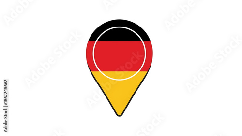 Free Download A location pin with a flag design. The pin is colored black, red, yellow and white. The pin shape sits against a white background - GFXLoad