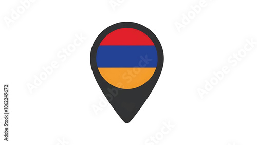 Free Download A location pin with a flag design. The pin is black, and the flag consists of three horizontal stripes red, blue, and orange. The background is white - GFXLoad