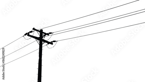 Electric utility power pole vector illustration with overhead wires isolated on white background industrial electricity distribution infrastructure silhouette design