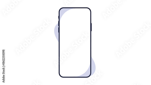 A minimalist illustration of a phone in upright position, featuring a smooth outline and curved design elements. The device is empty