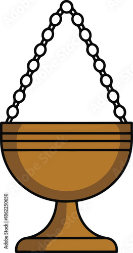 An ancient style of hanging incense burner, often used in sacred rituals and purification ceremonies, emitting fragrant smoke for spiritual reflection and traditional practices