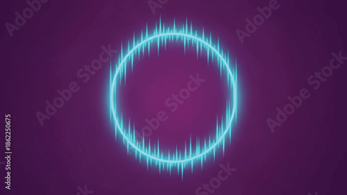 A neon blue ring with a spiky, fluctuating edge glows against a textured deep purple background, creating a mesmerizing effect