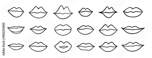 different lips doodle hand drawn icon set. Outline drawing lips line clipart symbol collection