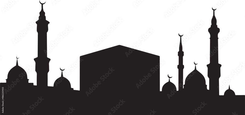 Fototapeta premium silhouette of kaaba skyline on isolated background