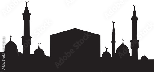 silhouette of kaaba skyline on isolated background