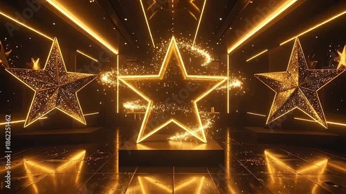 Wallpaper Mural Golden stars shine brightly in a dark room, creating a celebratory atmosphere. Torontodigital.ca