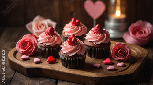 Valentine’s Day Cupcakes with Raspberries and Pink Frosting