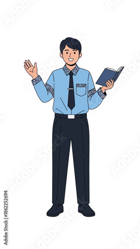 Businessman with Notebook Gesturing