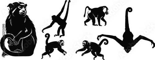 Collection of various monkey silhouettes in different poses and sizes