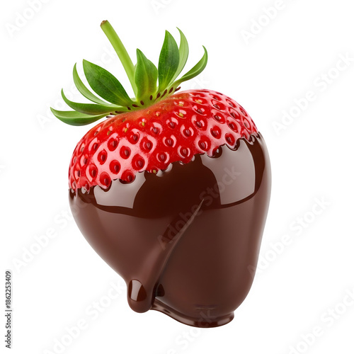 Chocolate dipped strawberry on black background