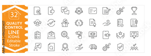 Quality Control IT Icons. Line and Glyph Icons for Software Testing, Bug Tracking, Code Review, Performance, Metrics Compliance, Standards and Release Validation Editable Stroke Vector Format