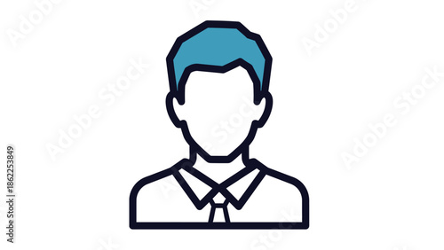A simple flat design illustration depicts a man s head and shoulders showcasing a professional profile icon