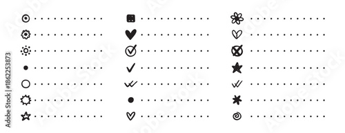 Notebook point checklist set. various bullet point planner vector hand drawn doodle task for work and study planner.
