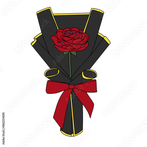red rose with ribbon