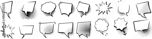 A collection of black and white drawings of speech bubbles