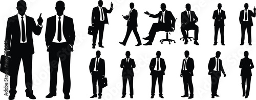 Silhouette illustrations of businessmen in various poses and actions