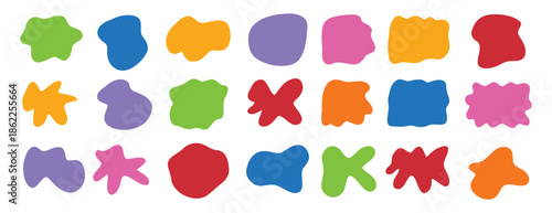 Organic shape abstract colorful isolated elements set. irregular round blot form graphic shape collection