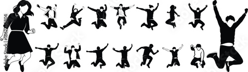 Silhouette illustration of people jumping in joy and freedom