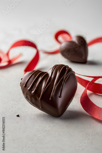 Heart Chocolate with Ribbon for Valentine’s Gift Concept